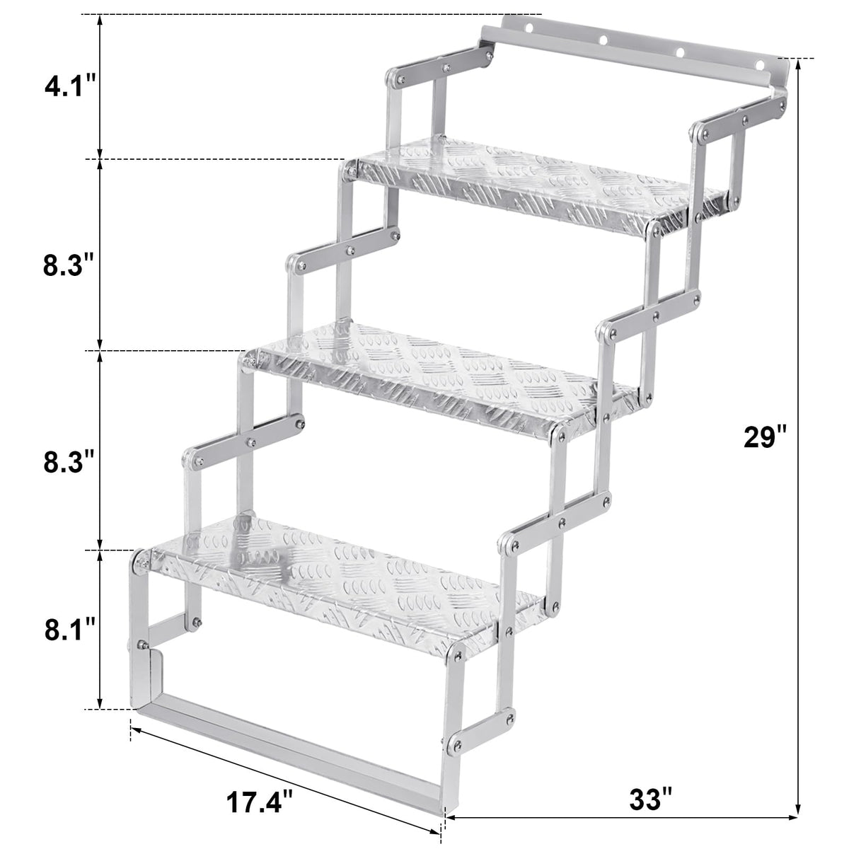 KodMtiz Aluminum Scissor Stairs, 3 Steps Outdoor RV Step Ladder, 18" Wide Camper Stair Ladder with Anti-Slip Surface, Portable Stairs for Travel Trailer, Silver