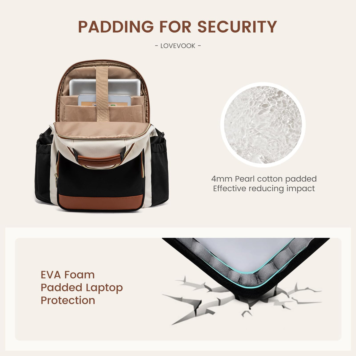 LOVEVOOK Laptop Backpack for Women with Pouch Pocket for Large Capacity Cup,17 Inch Laptop Computer Bag Travel Backpack Purse,Waterproof Work Business Backpack College Teacher Bags,Beige-Black-Brown