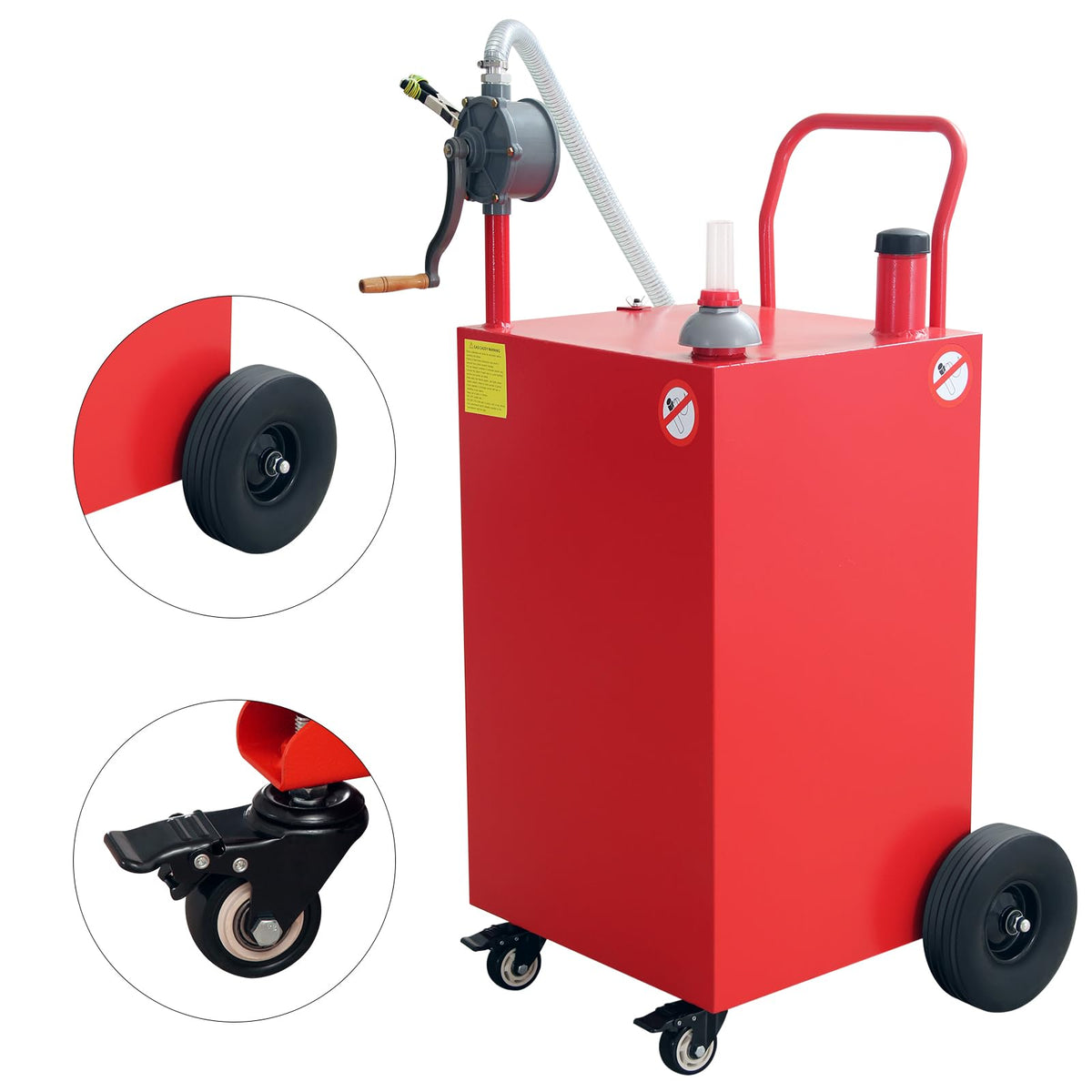 45 Gallon Fuel Caddy, Gas Storage Tank on 4 Wheels, Portable Gas Caddy with Manual Transfer Pump, Gasoline Diesel Fuel Container for Cars, Lawn Mowers, ATVs, Boats, Motorcycle (Red)