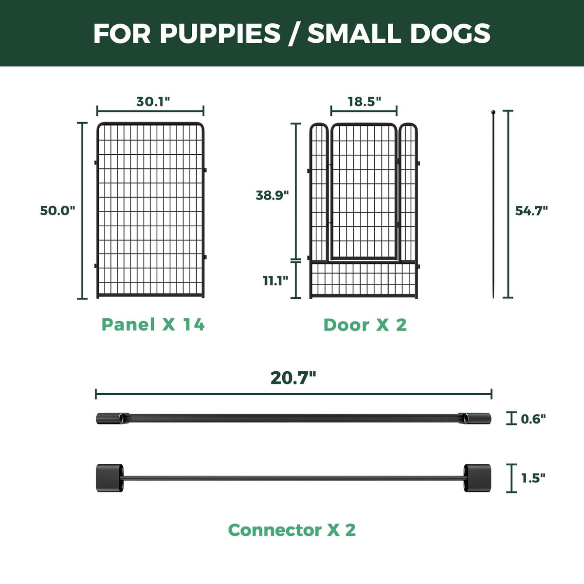 FXW Rollick Unleashed Dog Playpen for Indoor, Yard, RV Camping, 50 inch 16 Panels Dog Pen with Connectors (Pack of 2) for Large Dogs, Black│Patented