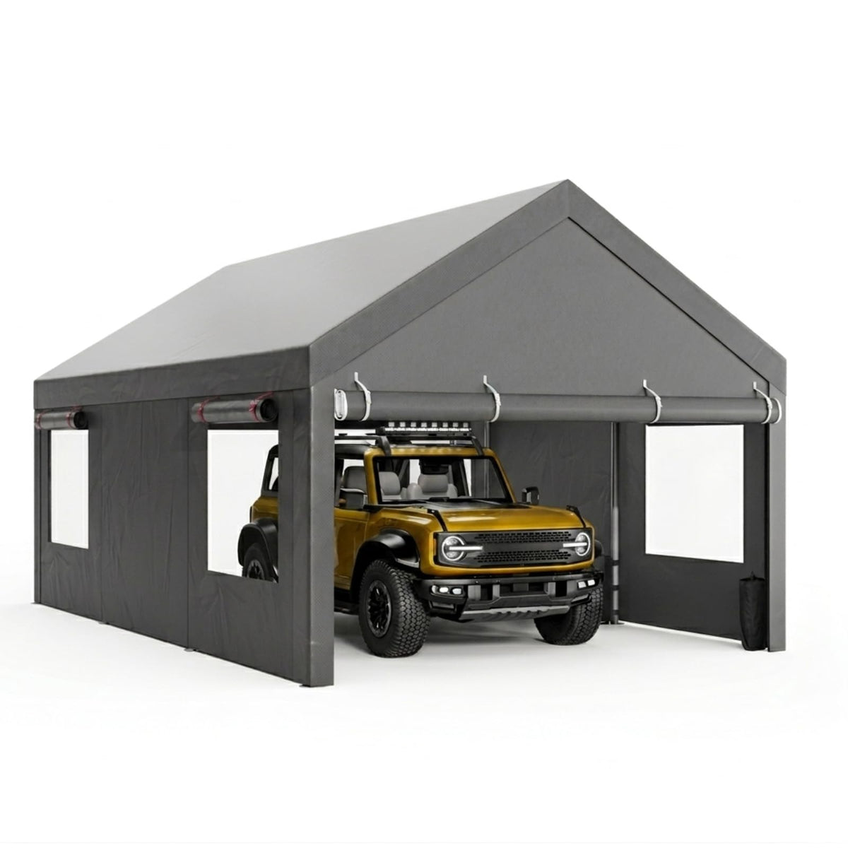 Nuturelly 10x20 FT Carport, Heavy Duty Carport Canopy with Roll-up Windows, Portable Garage with Removable Sidewalls & Doors, Car Canopy with All-Season PE Tarp for Car, Truck, Boat, Gray
