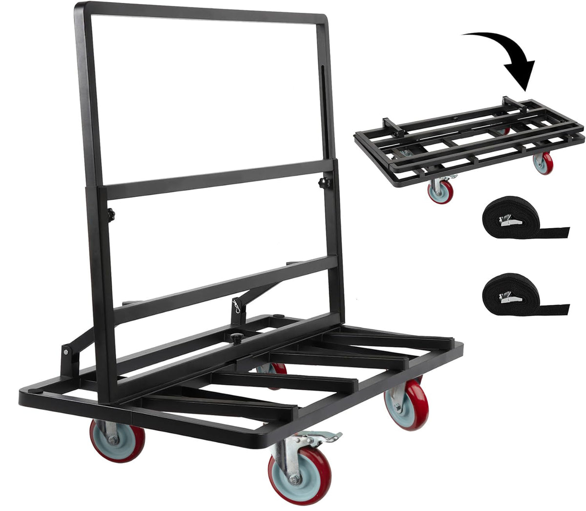 Eastrexon Folding Drywall Dolly w/ 5" Swivel Casters, 44.5" x 22" x 40" Plywood Cart w/ 2000 LBS Load Capacity, Portable Panel Truck Cart for Handling Plywood, Plasterboard, Glass