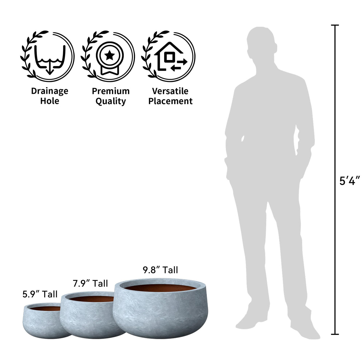 Kante 11.8 Inch-Dia Round Concrete Bonsai Planter with Drainage Hole, Large Plant Pot for Indoor Outdoor Plants, Suitable for Patio, Garden, Home, Slate Gray Finish with Painted Interior