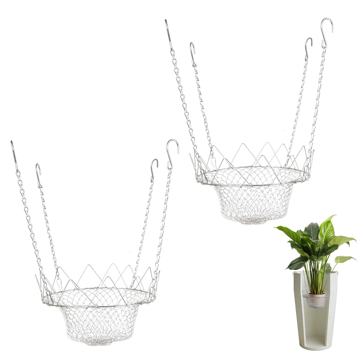 RAWILL 2-Pcs Adjustable Planter Inserts for Tall Pots - Stainless Steel Plant Risers for 12-18" Wide Top Openings - Height-Adjustable Liner for Indoor & Outdoor Planters