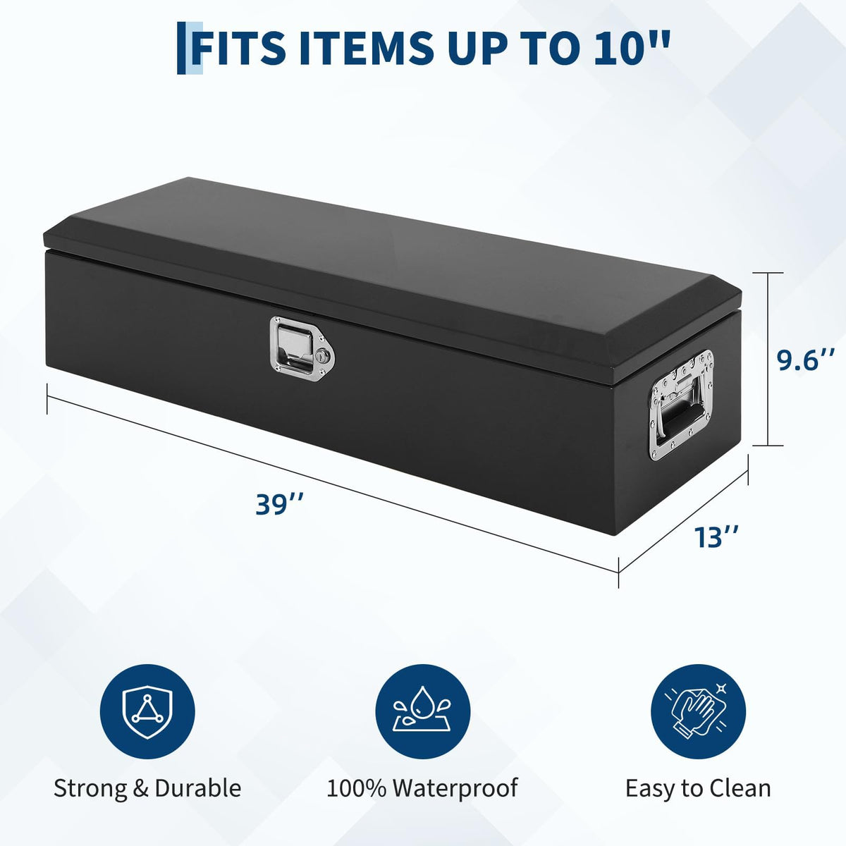 Heavy Duty Steel Metal Tool Box for Truck Bed, 39" Lockable Pickup Truck Tool Box with Gas Struts, Weatherproof Crossbed Storage Chest, Diamond Plate Truck Bed Tool Box for Trailer, RV, Work Truck