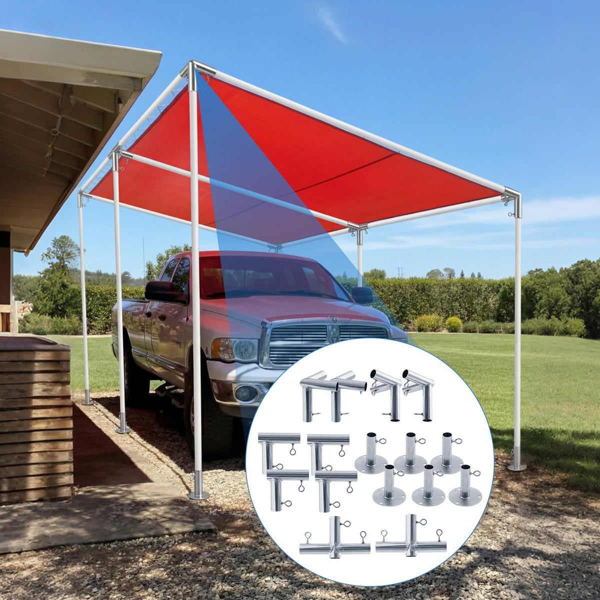 Frienda 6-Leg Lean-to Canopy Fittings for 1-3/8" Pipes, 18 Pcs Lean to Carport Frame Connectors Kit DIY Project for Slant Roof Carport, Shed, Gazebo, Greenhouse, Shelter Deck, Pipes Not Included