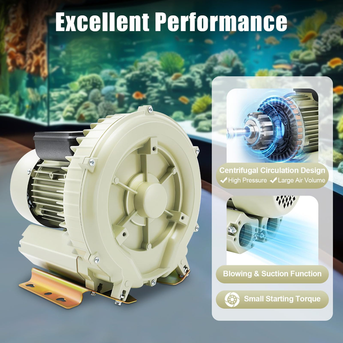 GSHIOIO 370W Air Pump Blower High Pressure Industrial Air Pump Commercial Aquarium Fish Tank Pond Aquaculture Blower Air Oxygen Pump Blower for Oxygen Supply Food Markets/Fish Tanks