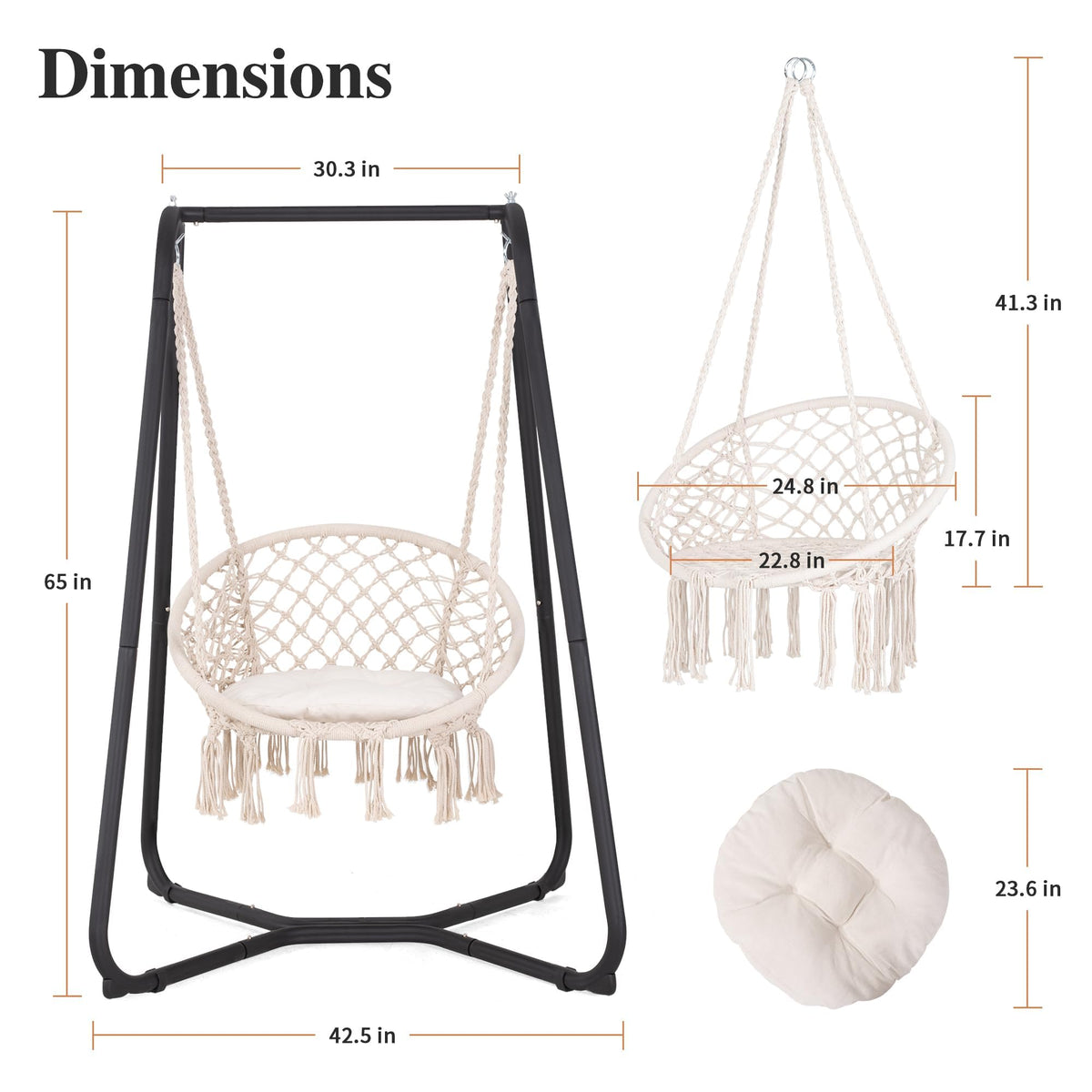 SUNCREAT Patio Swing Chair with Stand and Cushion, Heavy Duty Hanging Chair with Stand for Bedroom, 330 lbs Capacity, Patent Pending, Beige