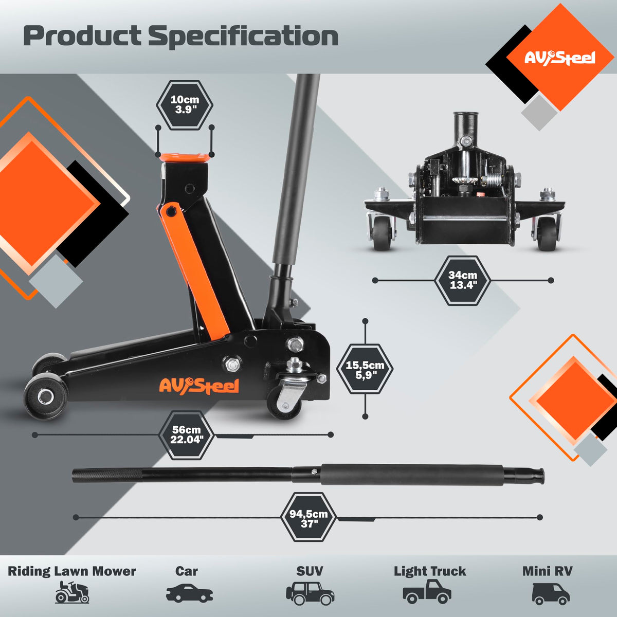 AV Steel 3 Ton Floor Jack (6600 lbs), Heavy Duty Hydraulic Jack for Car, Heavy-Duty Floor Jack with Single Piston Pump, Quick Lift Car Jack 3 ton with Lifting Range 5.5'' to 18.5''