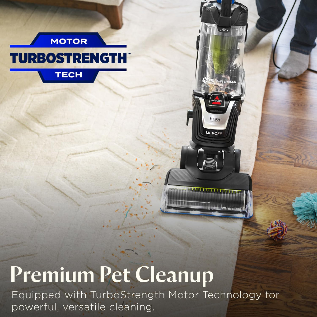 Bissell Pet Hair Eraser Turbo Lift-Off Vacuum, w/Self-Cleaning Brush Roll, HEPA Filtration, Powerful Pet Hair Pickup with TurboBrush Pivot Tool & LED-lit dusting Brush & Crevice Tool, 3774F
