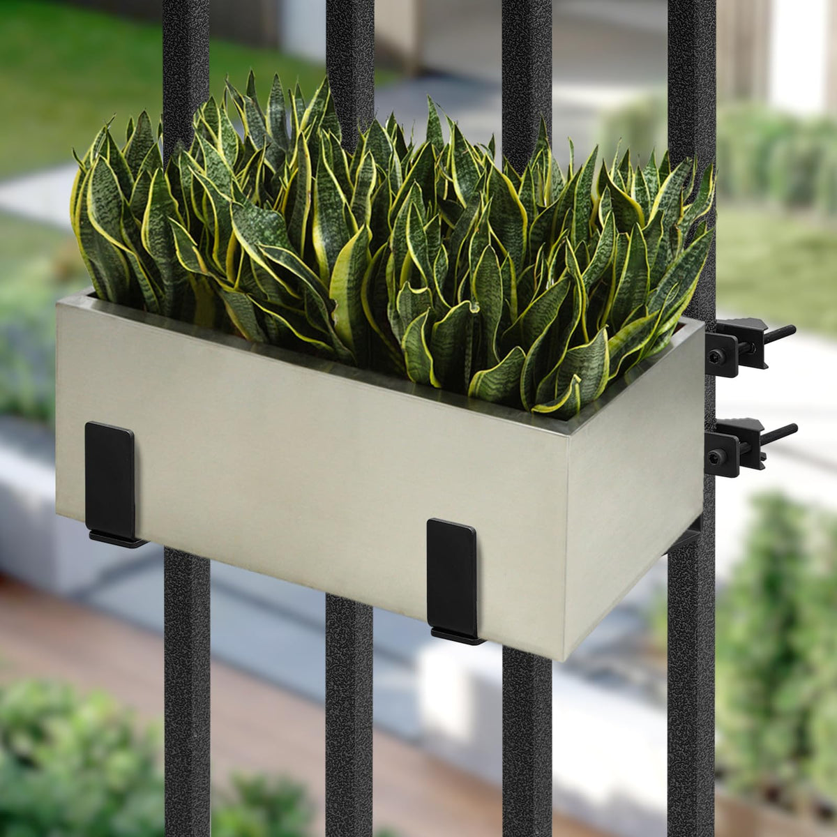 Planter Box Bracket, Flower Box Holder Circular and Square Railings Brackets,Adjustable Deck Railing Planter Box Holder for Patio Garden Fence Pergola Balcony (4 Pieces)