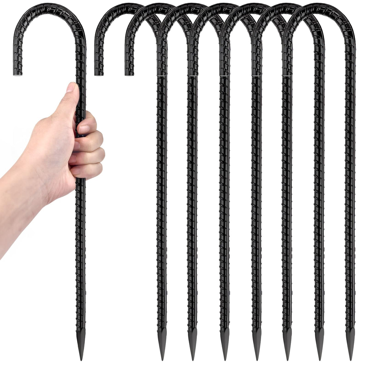 16 Inch Ground Stakes Heavy Duty,8 Pack Metal Fence Stakes for Ground for Wire Fencing,Heavy Duty Long Tent Stakes for Trampolines Camping Canopies and Swing Set