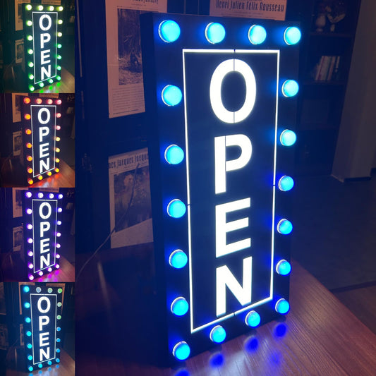 Outdoor Waterproof LED Open Sign for Business, Ultra Bright Lighted Open Sign for Storefront Window, RGB Color Changing with Remote, Commercial Open Sign with Waterproof Adapter & Switch