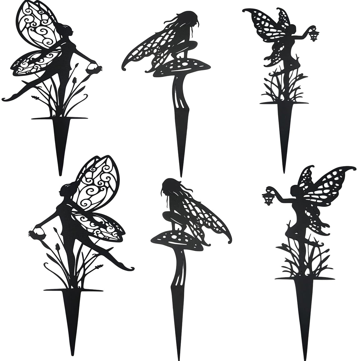 AJHXZMFC Decorative Garden Stakes， Fairy Garden Stakes, Butterfly Fairy Stakes for Weather Resistant Black Metal Outdoor Decorative Art for Women Gift (Matte Black, 6P-A)