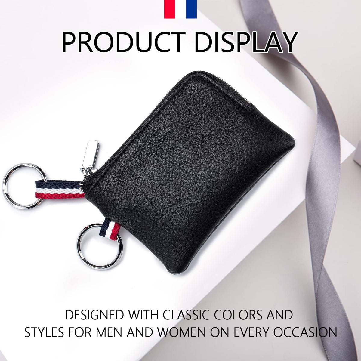 imeetu Leather Coin Purse Wallet, Mini Dual Keyrings Change Pouch Card Holder for Men Women (Coffee, standard)