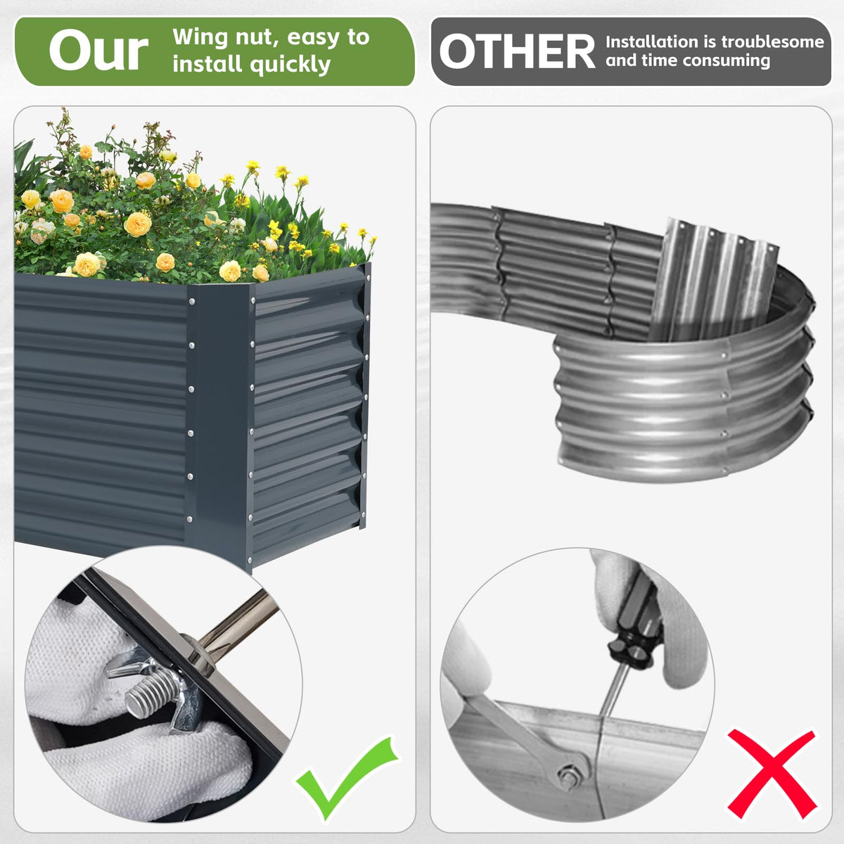 GoCampDirect 4x2x1.86ft Raised Garden Bed - Galvanized Deep Root Planter Boxes Outdoor with Wing Nuts and Safety Edges for Gardening Vegetables, Flowers, Herbs, Succulents - Gray