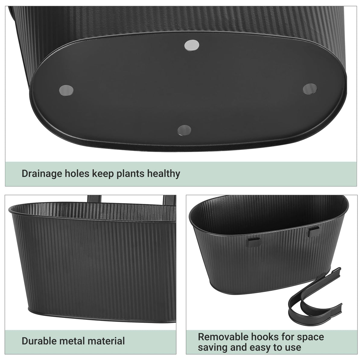 Metal Railing Planter Box 3 Pack and Small Artificial Flowers in Ceramic Vase for Decor