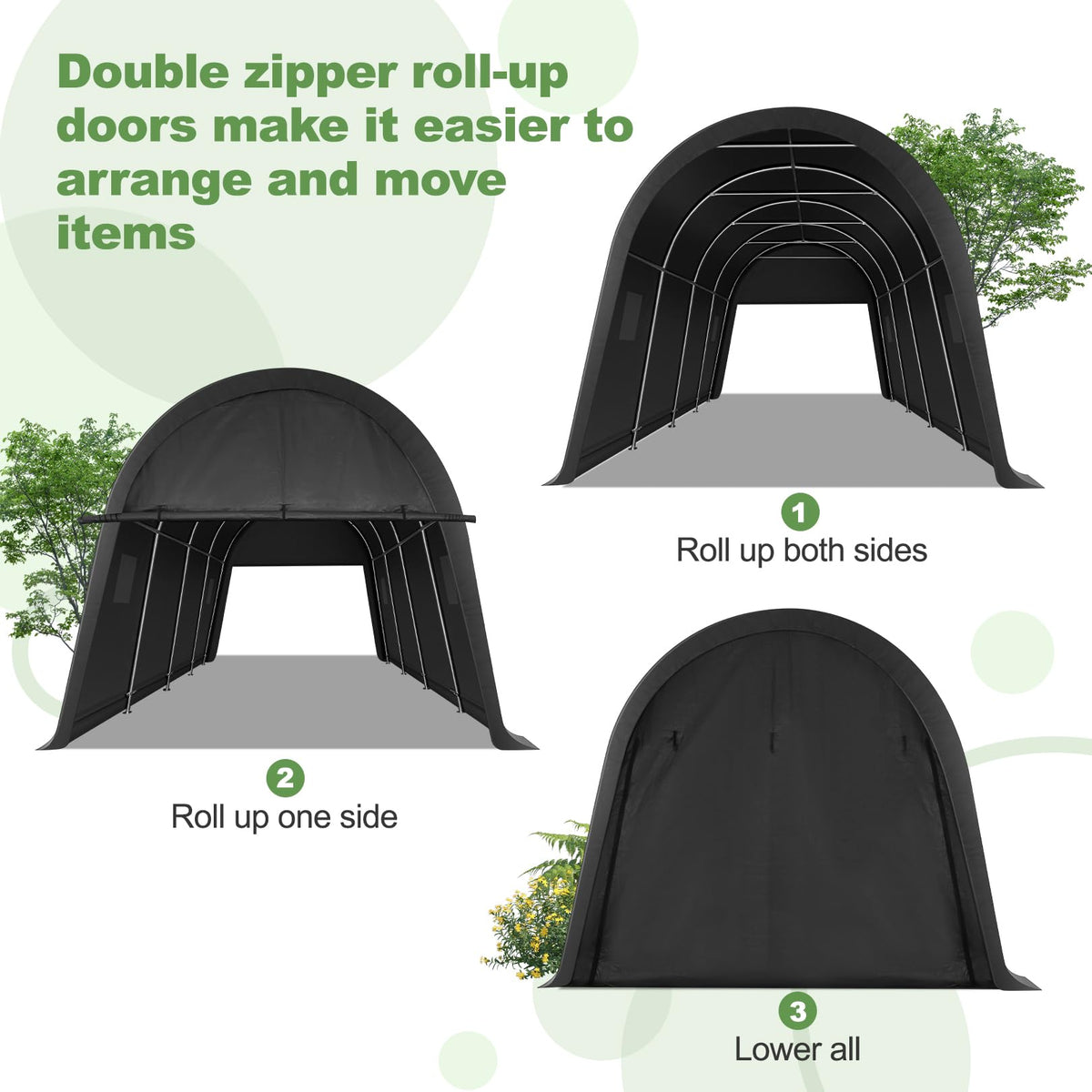 COBIZI 10x15 Carport Canopy Heavy Duty Portable Garage Tent with Double Zippered Roll-up Doors & Vents, Large Space Car Port Car Garage Waterproof Anti-Snow for Cars, Boats, Trucks, Dark Gray