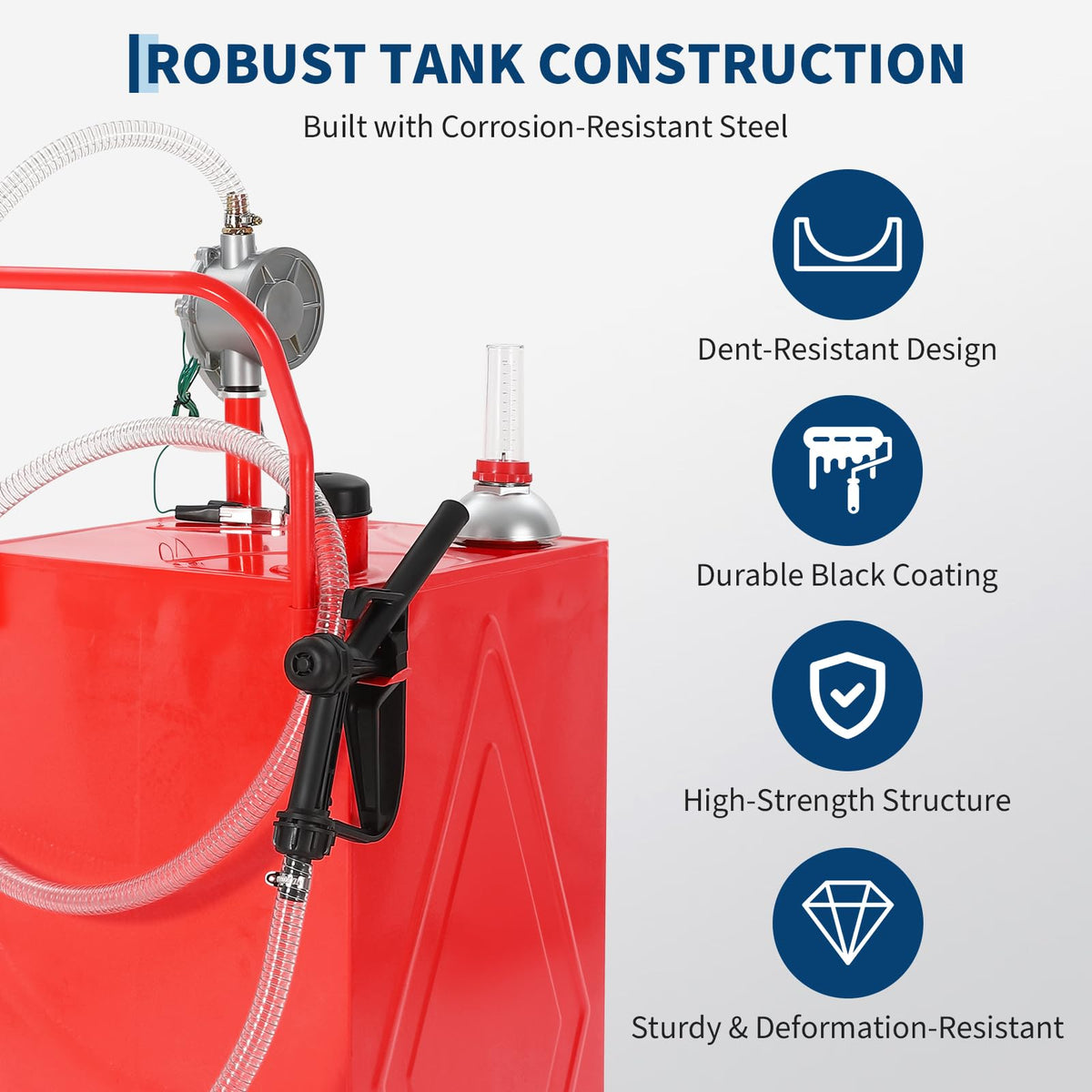 35 Gallon Fuel Gas Caddy Storage Tank, Portable Gas Caddy w/ Wheels, Reversible Manual Hand Pump & Fuel Hose, Anti-Static Grounding Clamp, Vent/Level Gauge, Wide Fill Neck, Gasoline/Diesel Transfer for ATV, Car, Mower, Tractor, Boat