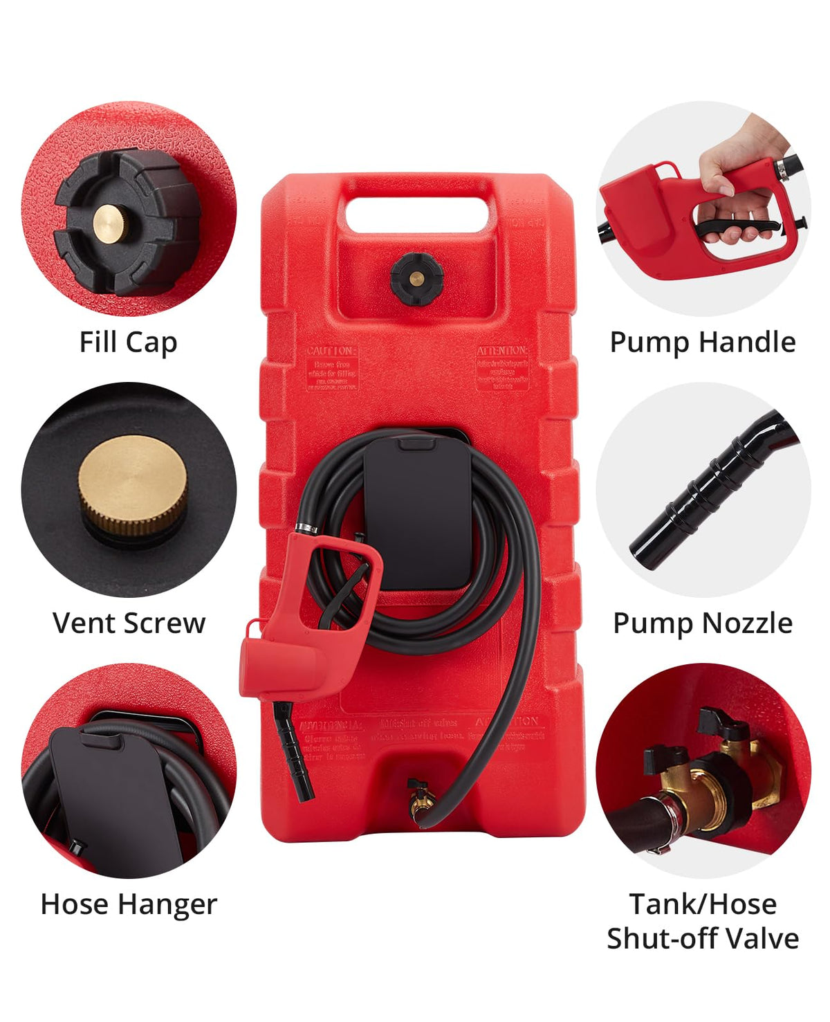 15 Gallon Portable Fuel Caddy with Manual Transfer Pump – Heavy-Duty Gas Storage Toolbox – 10FT Hose – Leak-Proof, Mobile Gas & Heavy-duty Tank for Cars, Lawn Mowers, Boats, ATVs – Red