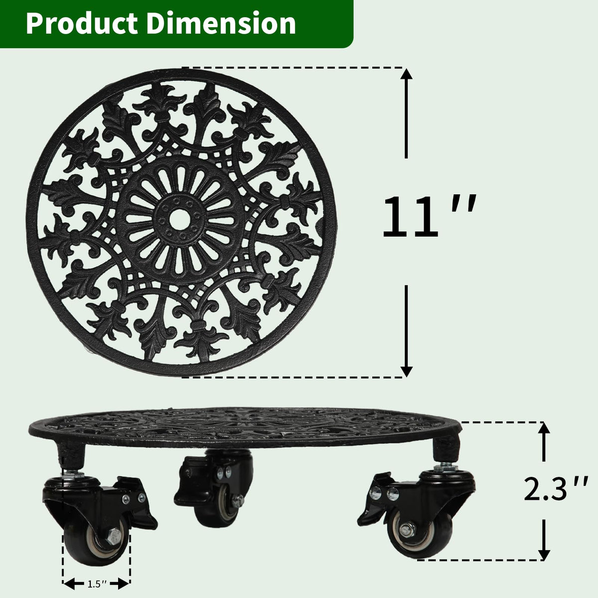 GARGENTOL Rolling Plant Stand with Wheels, 2 Pack Heavy Duty Metal Plant Caddy 11 Inch Wrought Iron Plant Dolly Outdoor Round Plant Rollers Stand for Large Potted Plants and Flower Pot, Black