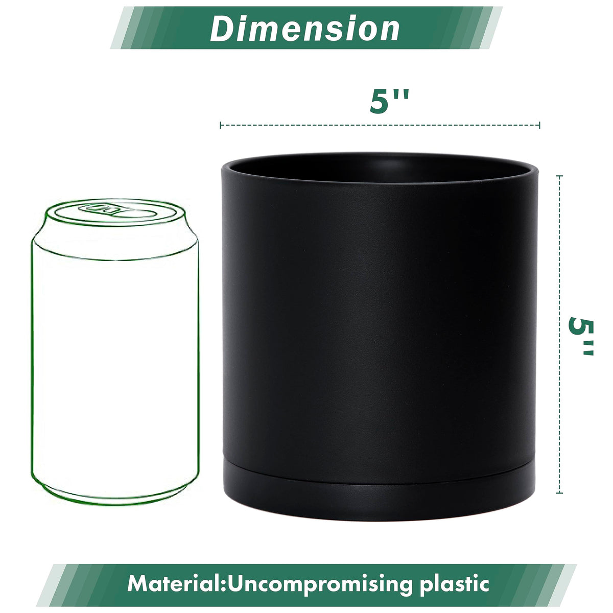D'vine Dev 2 Pack 5 Inch Modern Plastic Plant Pots, Small Garden Planters for Plant with Drainage Holes and Saucers, Black Color, 74-Y-G-1