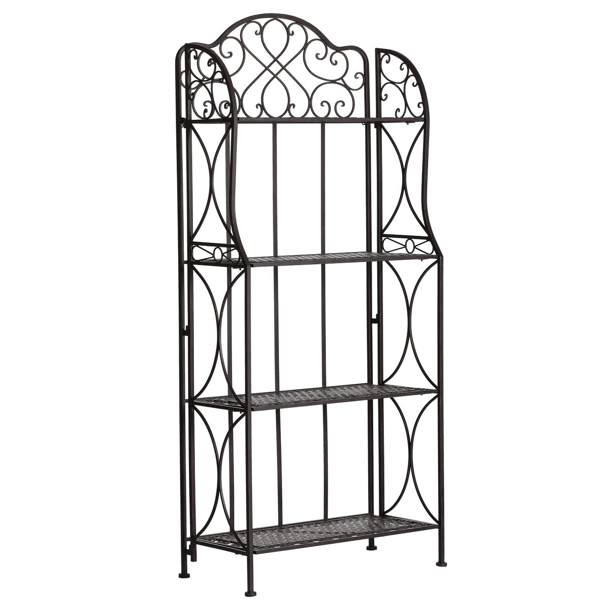 XAONIEN Antique Bronze Four-Tiered Metal Baker's Rack,Free Standing Book Shelves Plants Stand for Kitchen Patio Front Porch Dining Room Living Room,27" X 14" X 65"