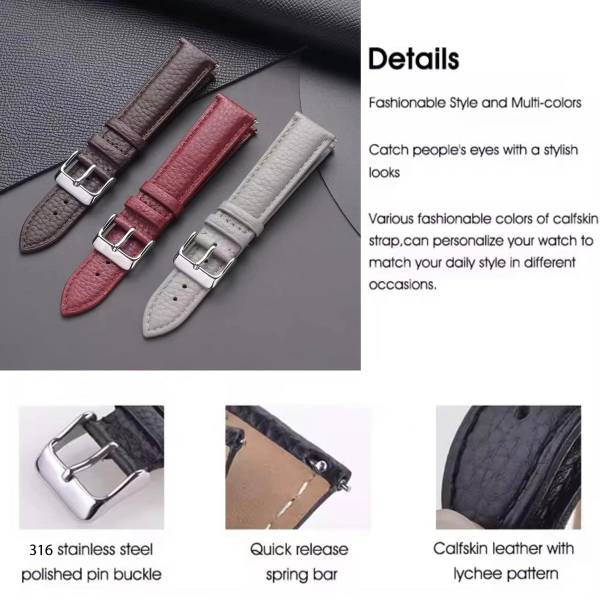 Aoeiwv Genuine Leather Watch Band Hand-Stitched Texture Padded Italian Leather Strap Quick Release 12mm 13mm 14mm 15mm 16mm 17mm 18mm 19mm 20mm 21mm 22mm 23mm 24mm Replacement Band for Women Men