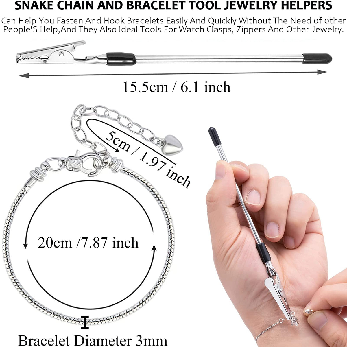 20 Pieces Snake Chain Charm Bracelet with Bracelet Helper Adjustable Snake Charm Bracelet Chains with Heart Lobster Clasp Extender Chain DIY Bracelet Chain for Women Jewelry Making Gifts Supplies