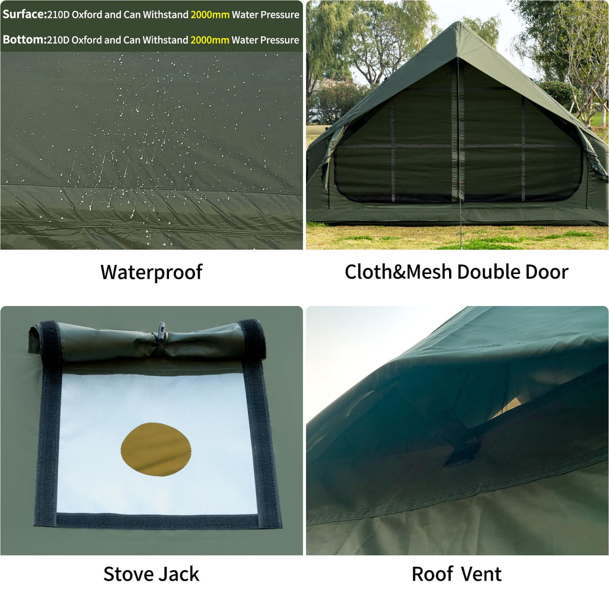 WaldZimmer 6sq Green Inflatable Camping Tent with Hand Pump Easy Setup Waterproof Windproof Outdoor Blow up Tent 3-4 Person Oxford 4 Season Glamping Air Tents Cabin House with Mesh Windows & Door