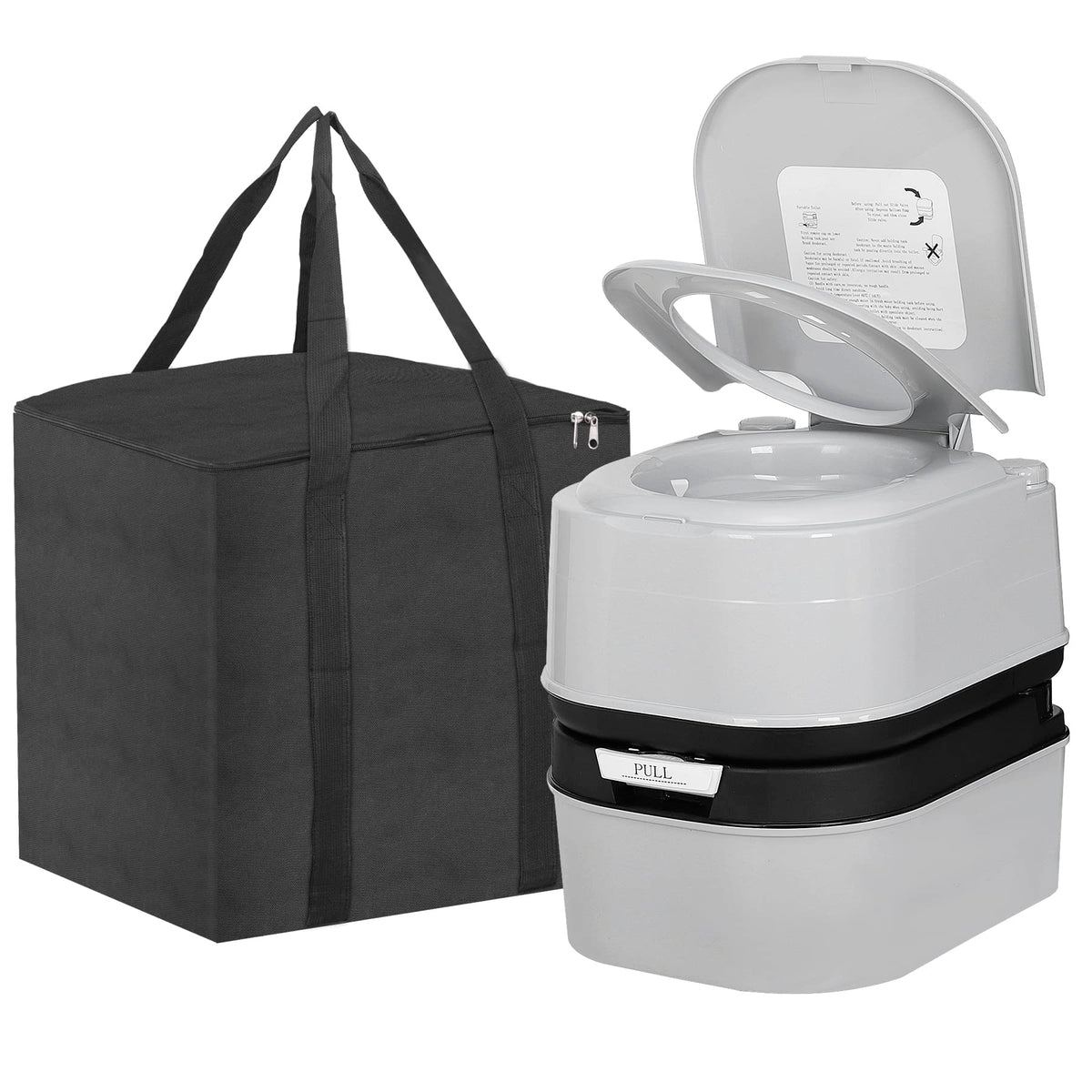 HSM 6.4 Gallon Waste Tank Portable Toilet for Camping RV Boating Fishing Indoor Outdoor Toilet Compact Double-outlet Anti-leak Seal Ring Commode with Travel Bag Sprinkling Bottle