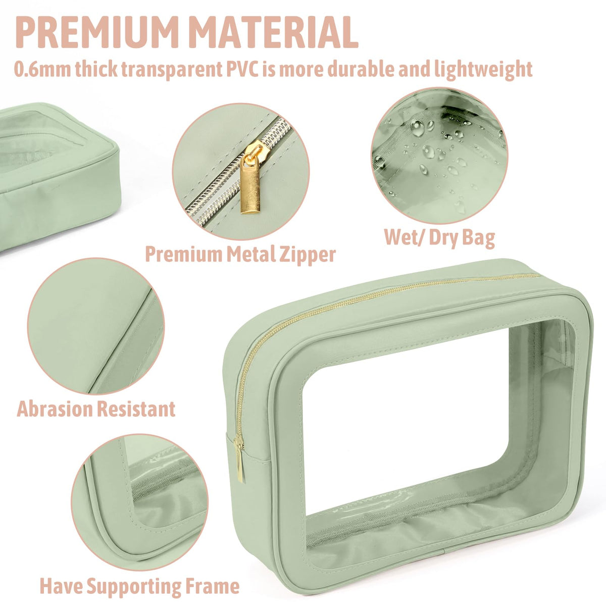 YOPCDJ 3PCS Clear Toiletry Bag,TSA Approved Travel Pouch with Zipper for Cosmetics and Toiletries，Diaper Bag Organizer Pouch Set, Purse Organizer and Clear Car Bag for Women and Kids
