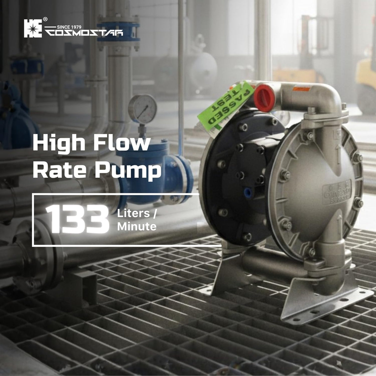 COSMOSTAR D0306 1" Stainless Steel Double Air Diaphragm Pump, Aluminum Body, Teflon Ball, seat and Diaphragm, Pump Muffler, Pump, Chemical Pump, Waste Oil Pump, Pneumatic Oil Pump, Diaphragm Pumps