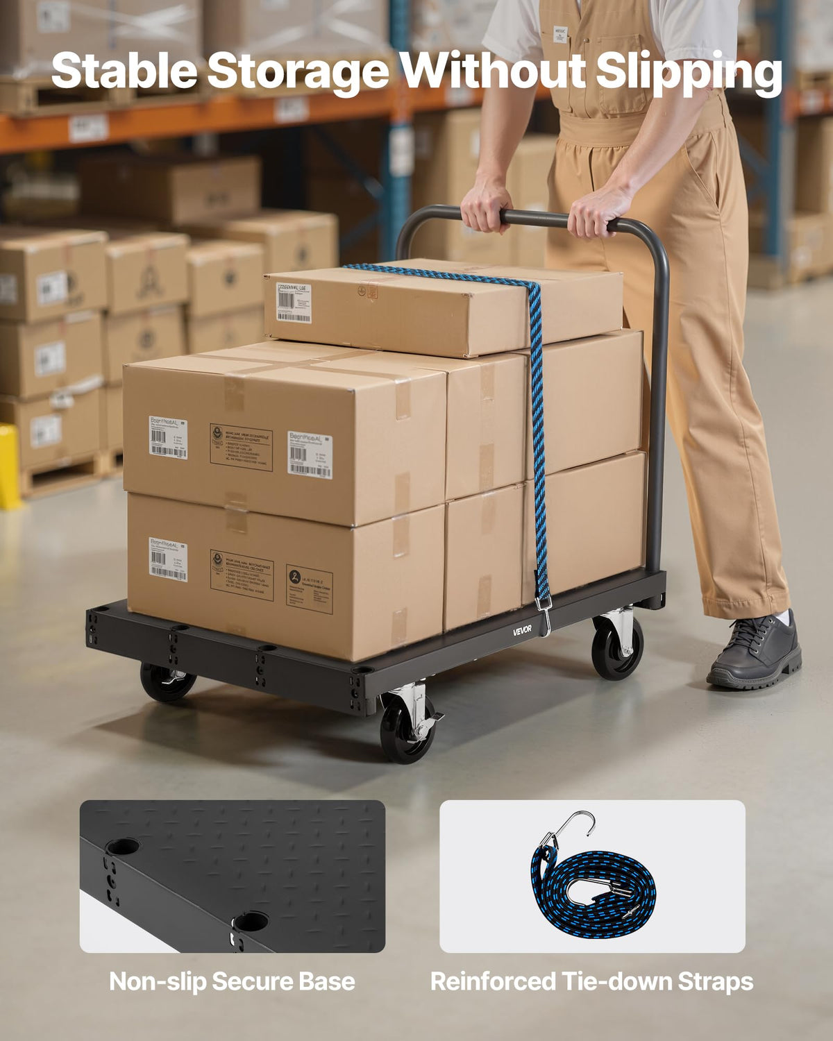 VEVOR Drywall Cart Dolly, 1800 lbs Load Capacity, 2-in-1 Steel Panel Truck Cart with 5 inch Swivel Casters, 36 x 24 inch Platform Truck with 3 Side Handrails for Factory, Warehouse, Garage, Black