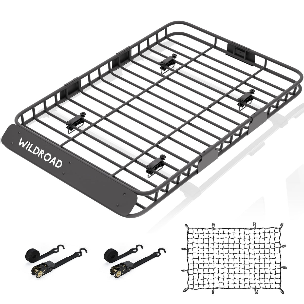 Wildroad Car Roof Cargo Carrier Combo of Upgraded 64"x 39"x 4" Roof Rack Cargo Basket, Super Duty Bungee Cargo Net. Universal Car Top Luggage Holder Carrier Basket Fits for SUV Truck Cars