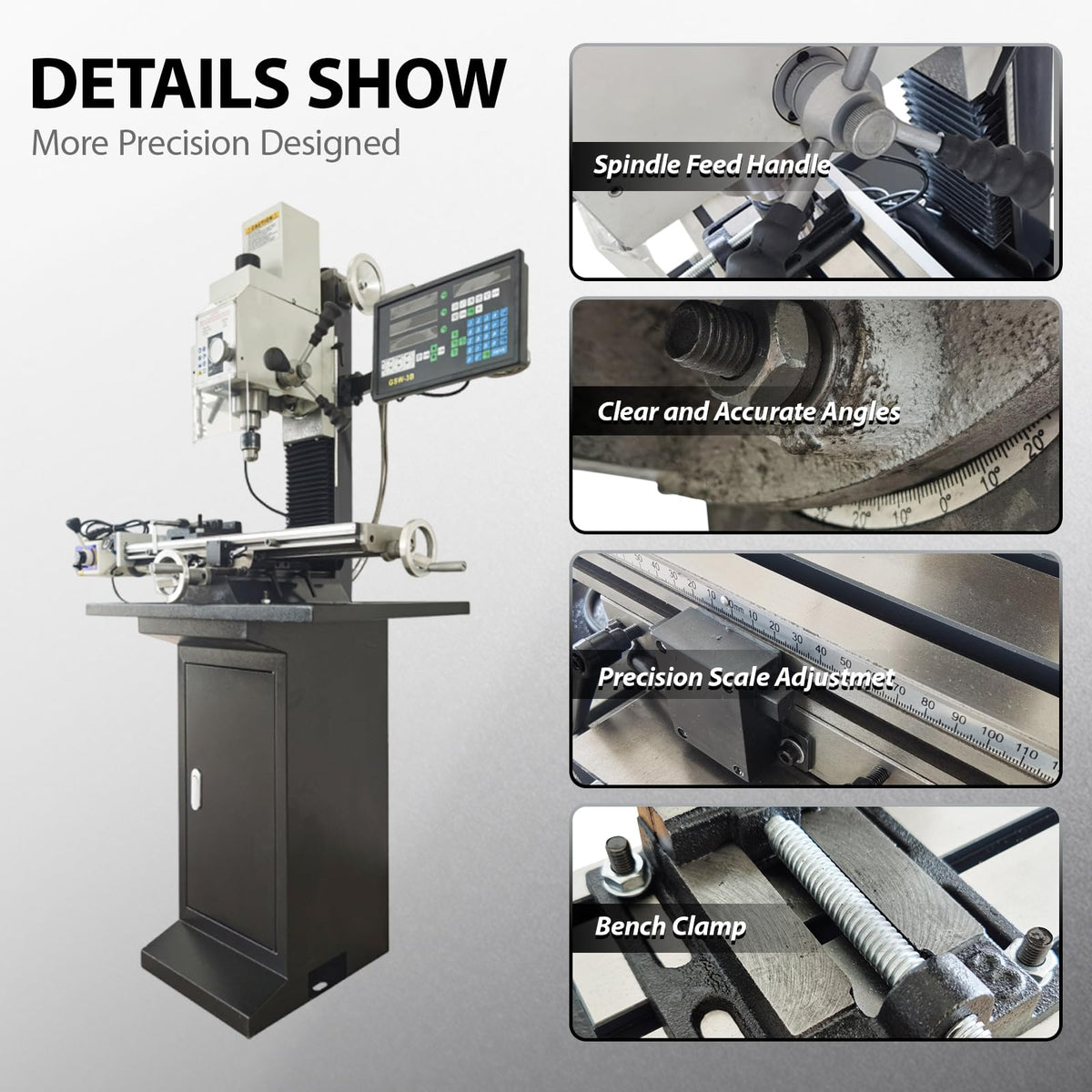 LGXEnzhuo 1300W Milling Drilling Machine R8 Taper Drilling Milling Lathe 50-2250RPM Brushless Motor with 27.5" x 7" Workbench for DIY/Metal/Wood Working 110V