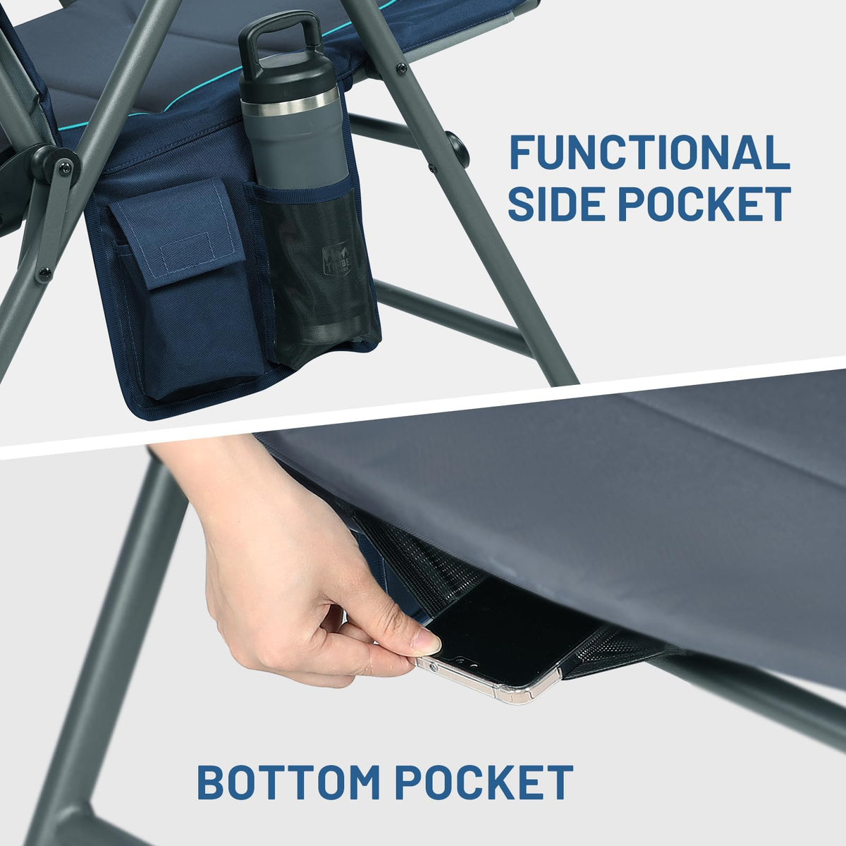 Timber Ridge Oversized Folding Rocking Camping Chair, Padded Outdoor Rocker with High Back, Portable Outdoor Chair for Patio, Garden, Lawn, Supports up to 400 lbs, Blue
