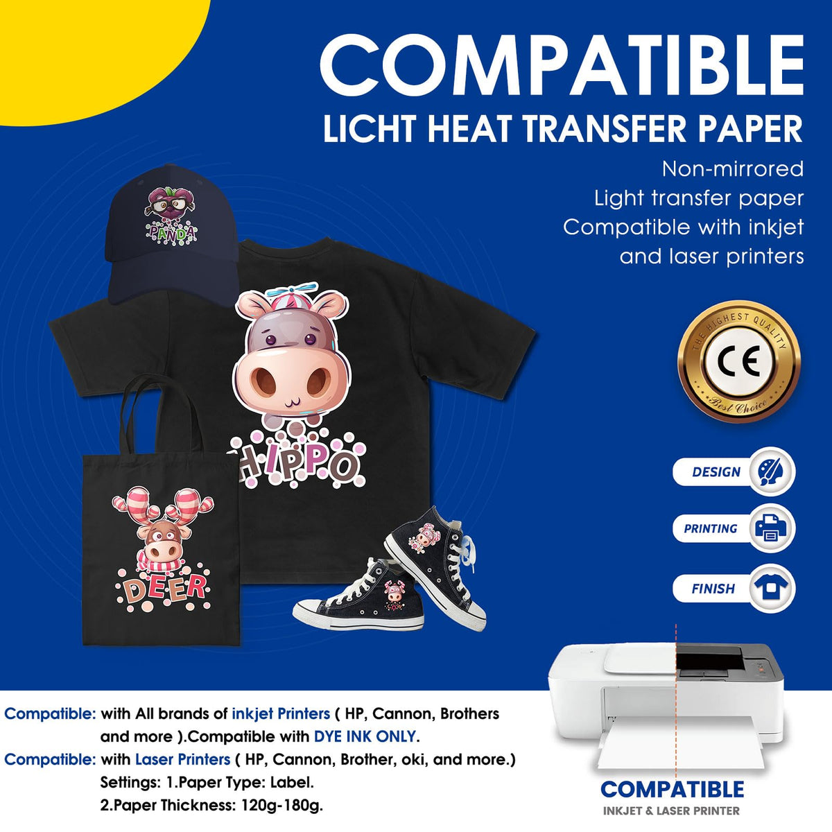 5 in 1 Heat Press Machine 12''x15'' (Purple) + Heat Transfer Paper for Dark T Shirts (10 Sheets) 8.5''x11'', Easy to Use for T-Shirts, Hats, Caps, Mugs, Plates, 360 Degree Swing Away Heat Transfer