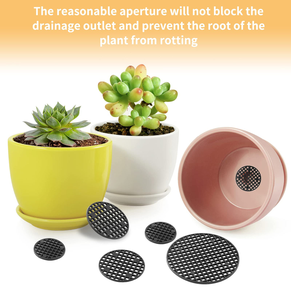 Bivethoi 150pcs Plant Pot Hole Cover - Bonsai Drainage Mesh Screens (3 Sizes, Black)