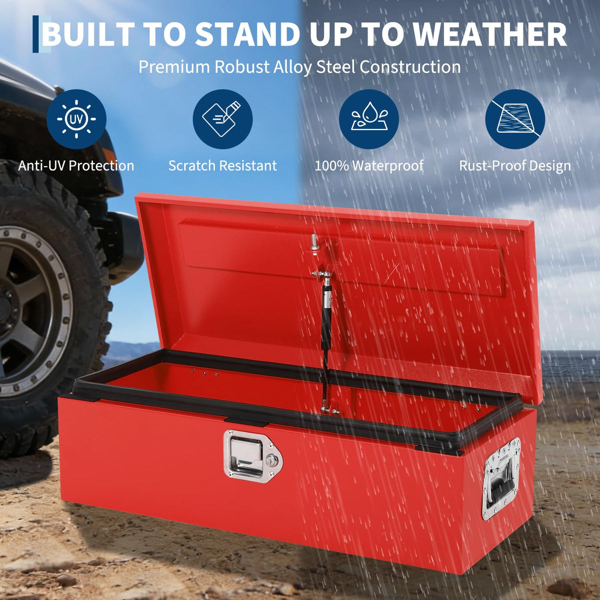 GOCAPTAIN Heavy Duty Steel Metal Tool Box 39" for Truck Bed, Locking Plate Crossbed Storage Chest with Gas-Strut Assisted Lid, Weather-Resistant Truck Bed Tool Box for Pickup, Trailer, RV
