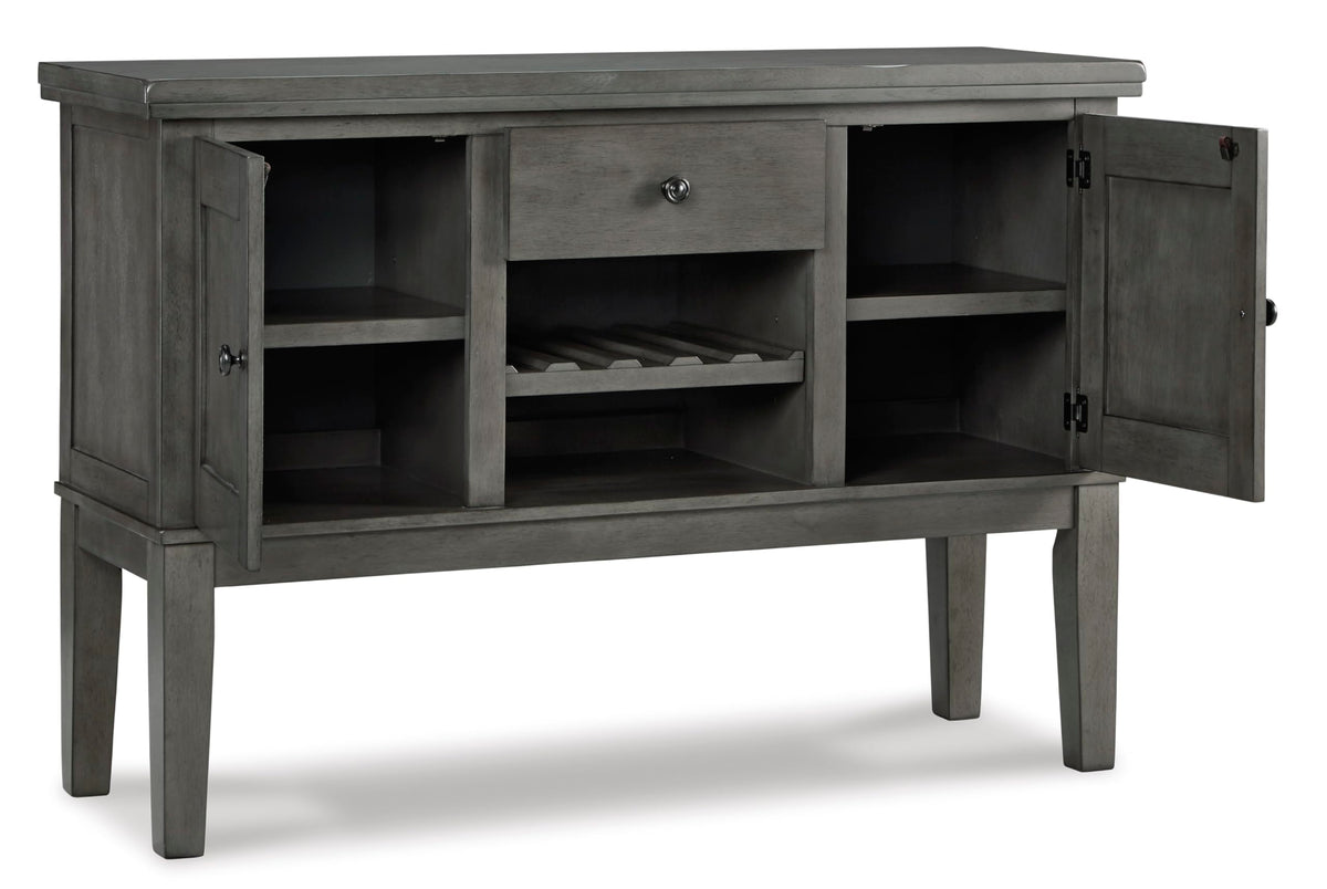 Signature Design by Ashley Hallanden Dining Room Server with Wine Rack, 2 Cabinets with Removable/Adjustable Center Shelf, Drawer, Wood with Acacia Veneer, 38.25" High, Weathered Gray