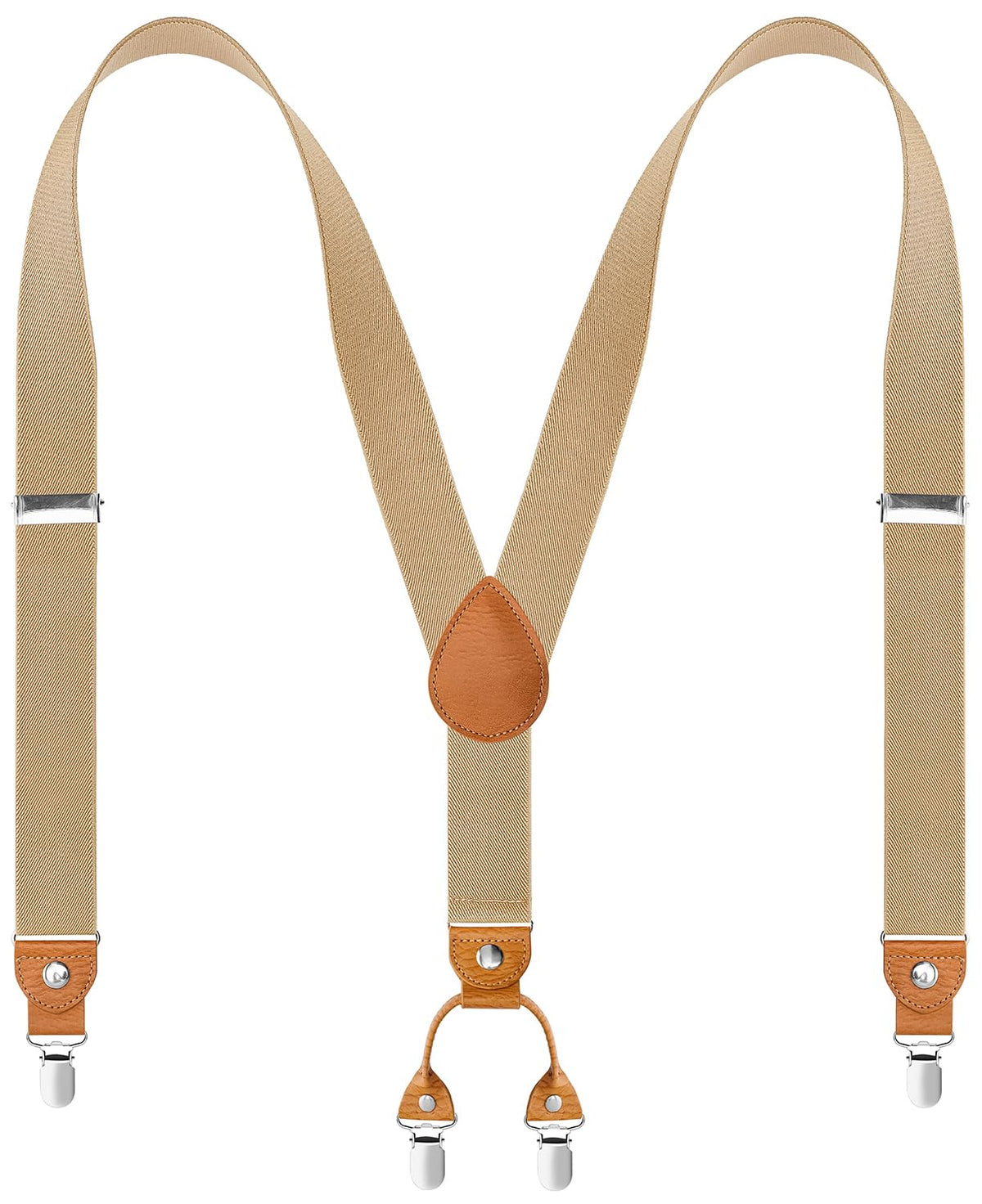 WAQXTV Men's Suspenders 4 Metal Clips Y-Back Adjustable 1.4" Wide Elastic 43" Khaki