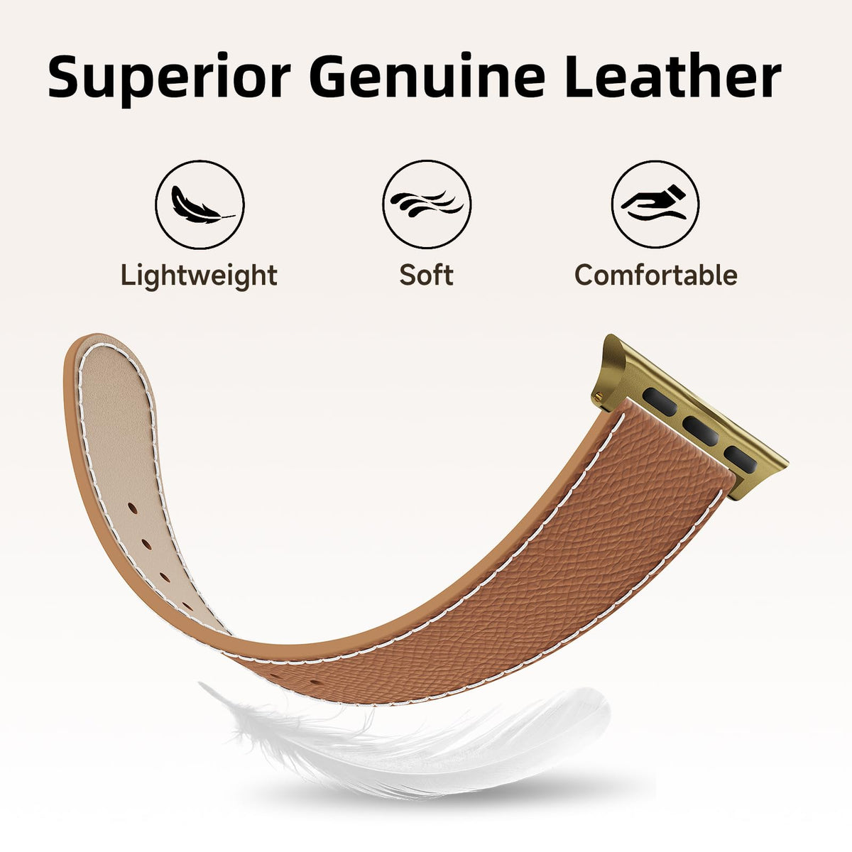 Leather Band Compatible with Apple Watch 49mm46mm45mm44mm42mm41mm 40mm38mm,Stylish Magnetic H Buckle Strap for iWatch Ultra 2/1/SE/Series 10/9/8/7/6/5/4/3/2/1 Women Men (Brown Band+Gold H Buckle, 38mm40mm41mm42mm)