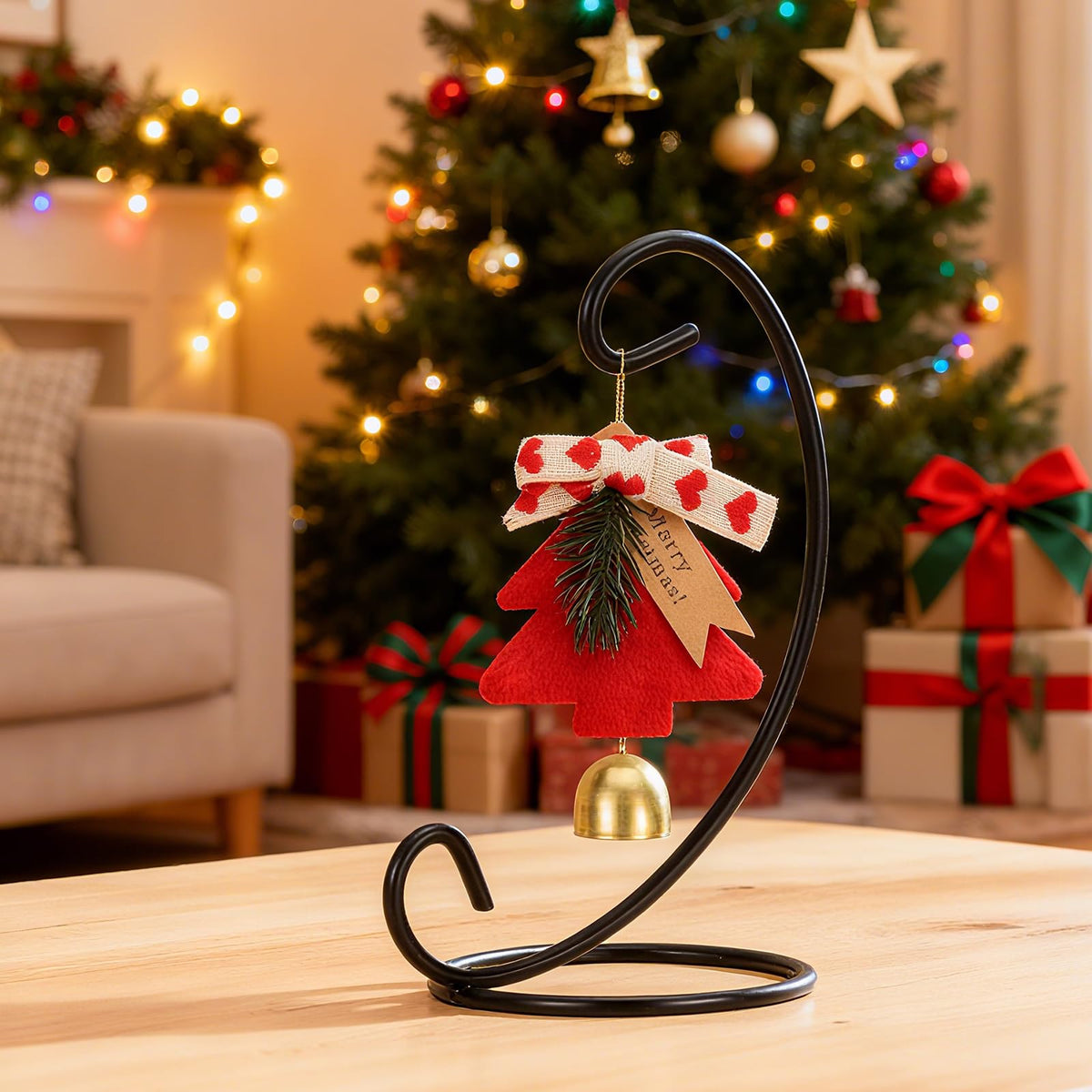 EOWCO 6in Single Ornament Display Stand, Small Tabletop Ornament Hangers, Air Plant Holder, Black Hanging Hook for Christmas Halloween Decoration, Glass Crystal Witch Ball, Home Wedding, Party Decor(1pcs)