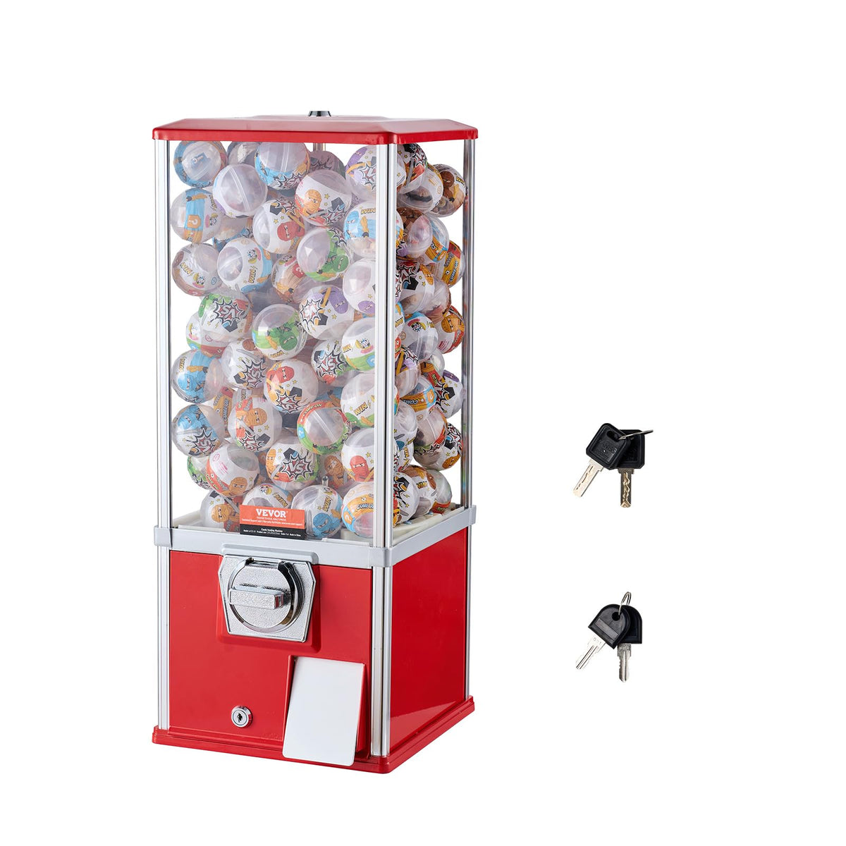 VEVOR Gumball Machine for Kids, 25" Height Home Vending Machine, PS Bouncy Balls Dispenser, Hold 230 Capsule Toys, Rectangle Bubble Gum Machine for Game Stores, Coin Operated Gumball Bank, Red