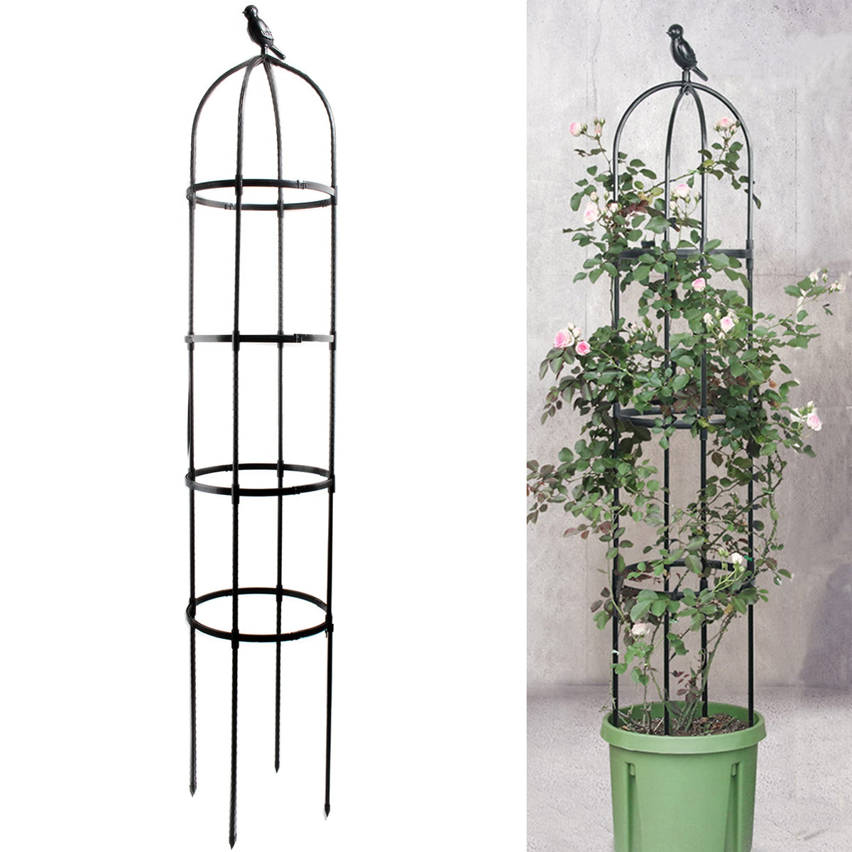 6ft Garden Obelisk Trellis for Climbing Plants-Rustproof Metal Pipe with Heavy Duty Plastic Coated, Garden Outdoor Indoor Potted Plant Support for Clematis Vine Jasmine Support （Black）