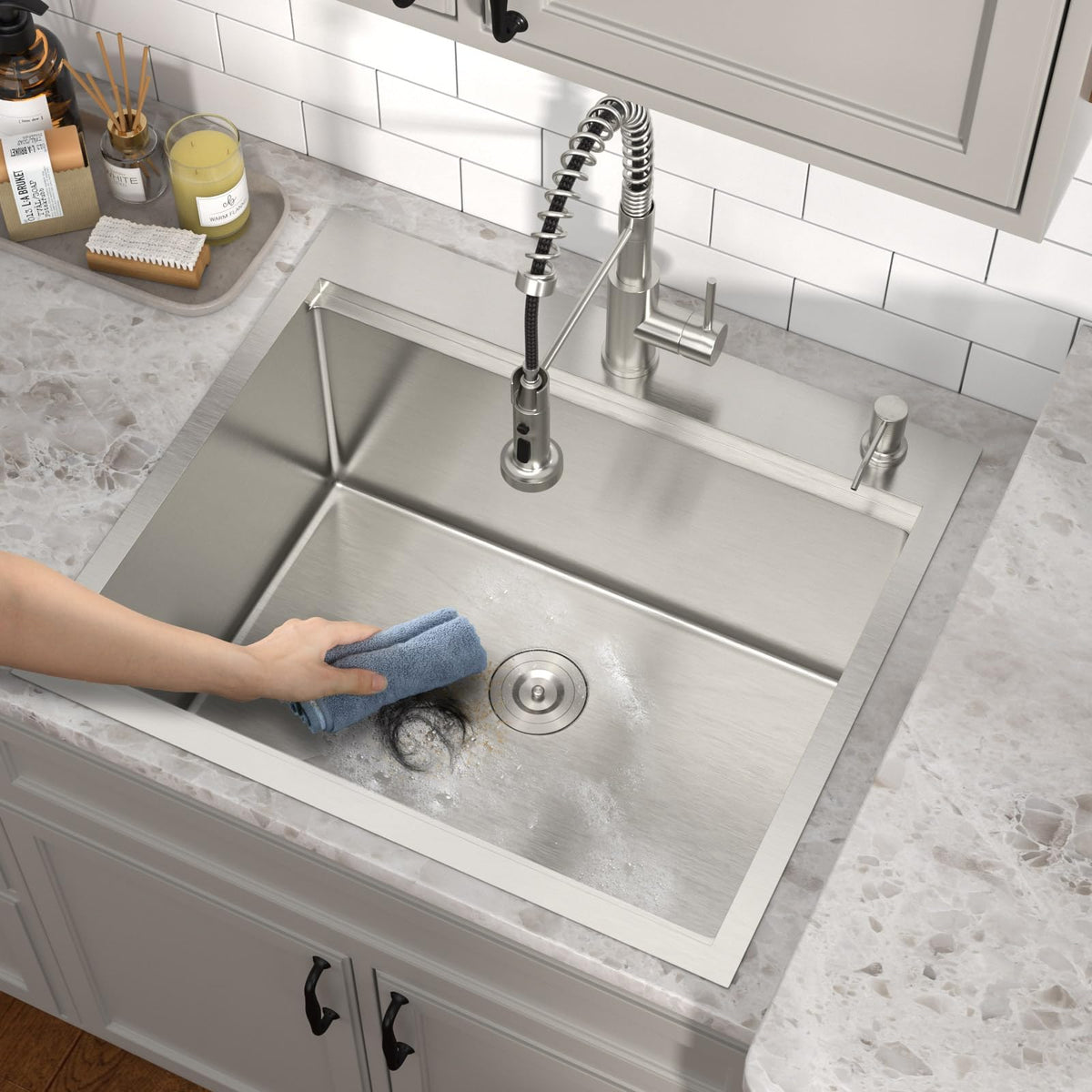Talllor 25 Inch Drop In Laundry Sink with Faucet - 12" Deep Workstation 16 Gauge T-304 Stainless Steel Single Bowl Utility Sink with All-In One Accessories for Laundry Room, Outdoor, Garage #TLT-0063