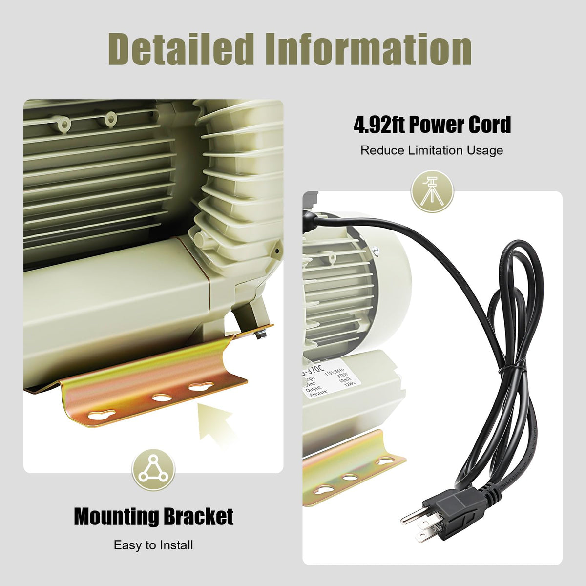370W Commercial Air Pump Blower, Aquaculture Vortex High Pressure Air Blower, High Pressure Blower for Aquarium Seafood Pond, Seafood Pond Fish Tank Vortex Air Blower, for Liquid Filling Machines