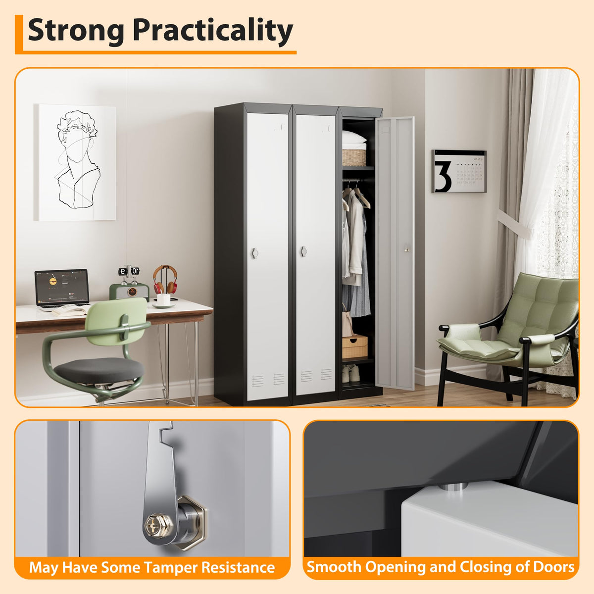 IDEALHOUSE Metal Locker, Metal Storage Cabinet with Shelves and 1 Door, Perfect for Employees and Students, Fits Schools, Garages, Offices, Gyms, and Homes, Easy Assembly, Grey and Black