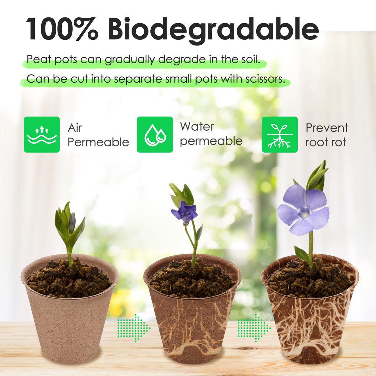NuCandle 3” Peat Pots Seedling Pots Plant Starters Bulk 100 Pack Seed Starter Pots Biodegradable Plant Cups with Labels, Mini Seedling Tools for Garden Germination Nursery Pot